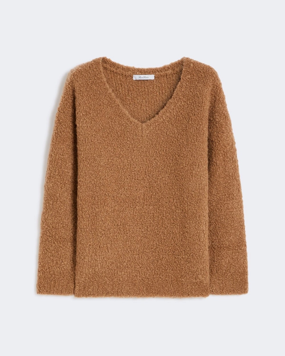 Camisola em malha de lã de camelo e seda com efeito bouclé