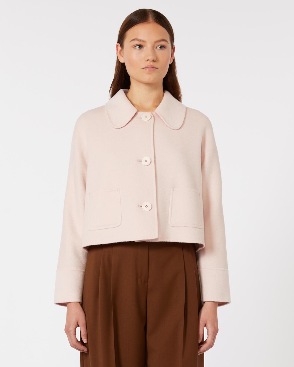 Casaco em tecido de lã, caxemira e seda