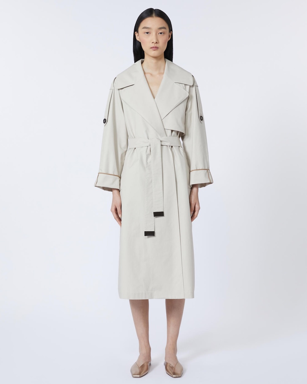 Trench coat oversized em sarja hidrorrepelente