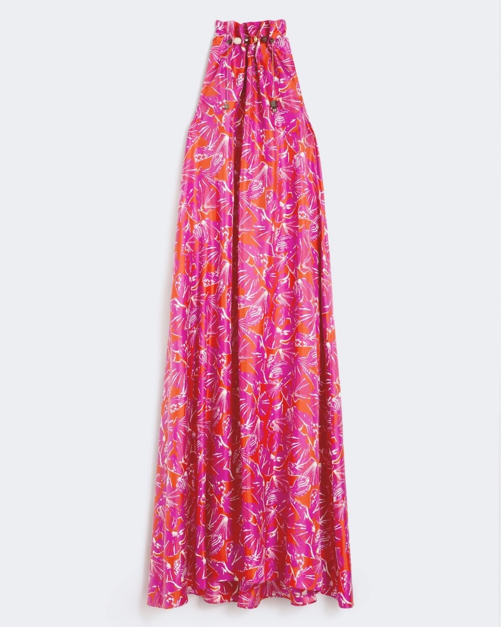 Vestido em sarja de seda estampada