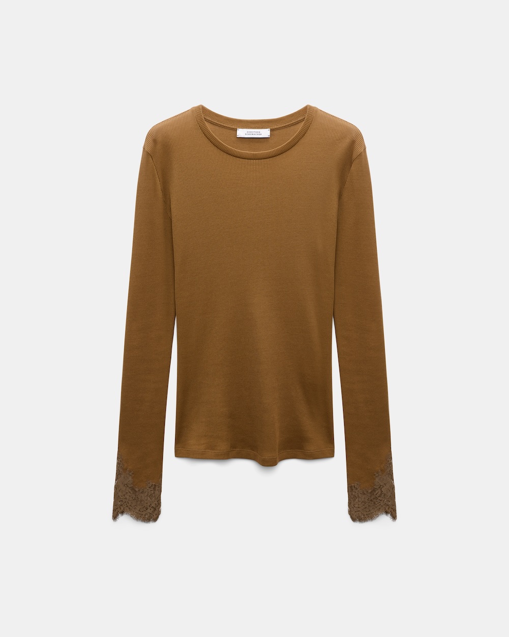 Camisola canelada com detalhes de renda